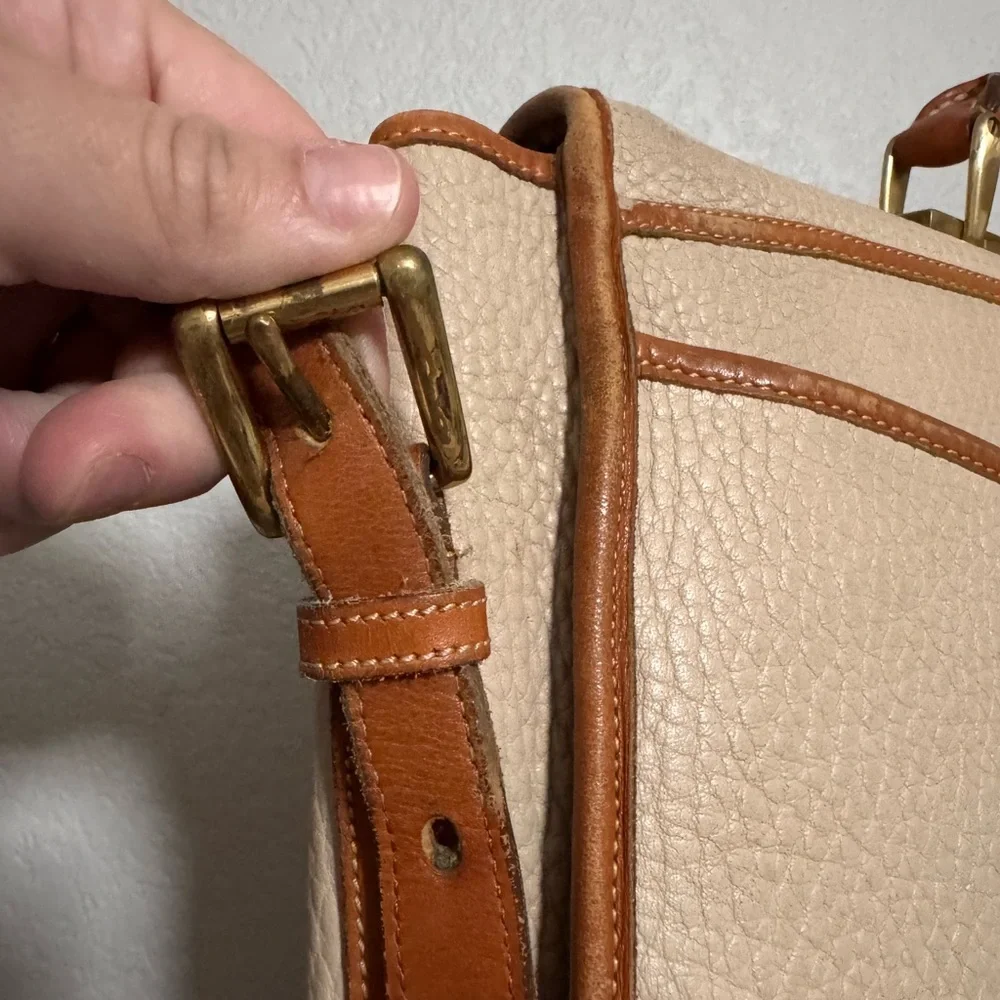 Dooney & Bourke Beige and Brown Leather Briefcase Shoulder Bag